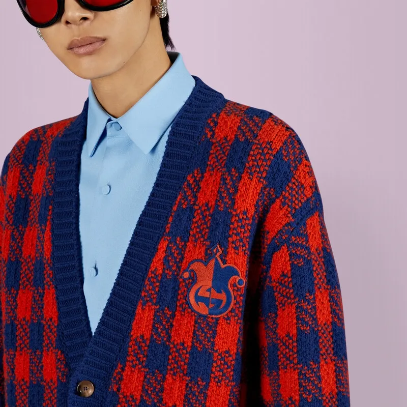GUCCI Interlocking Gg Gingham Wool Cardigan-3