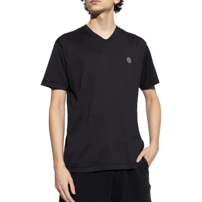 STONE ISLAND Compass Patch Logo V Neck T Shirt-3