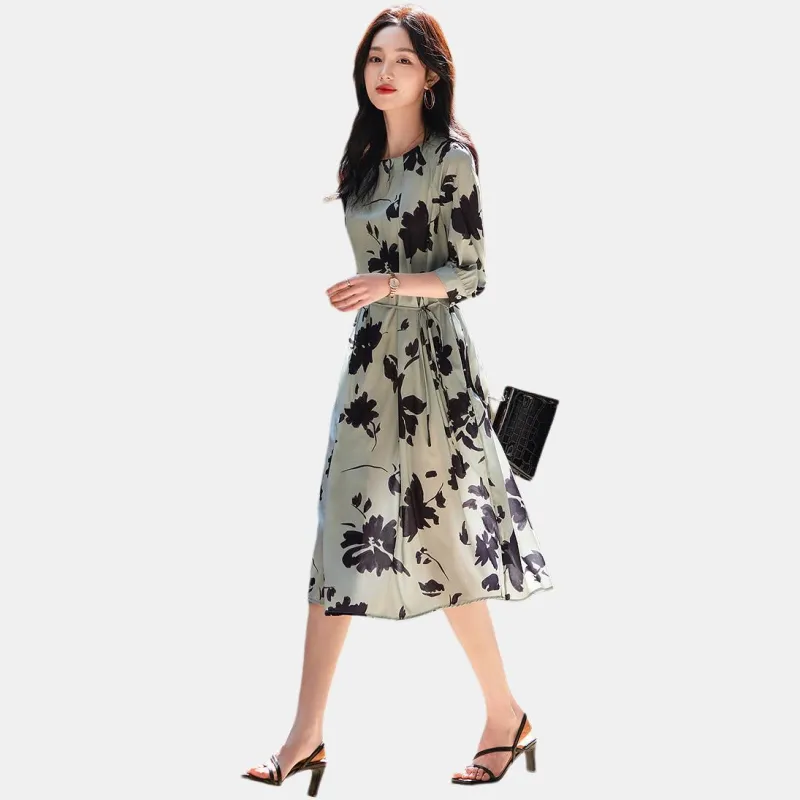 【dme】 Long-Sleeved Dresses Women's Gray Green-4