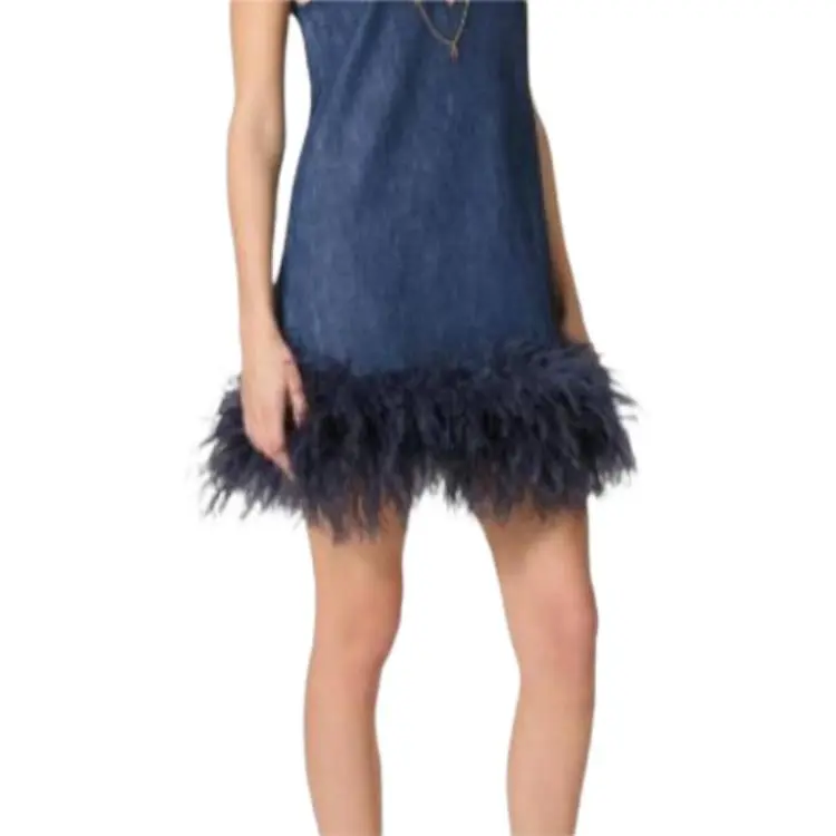 Valentino Feather trim Denim Dress-4