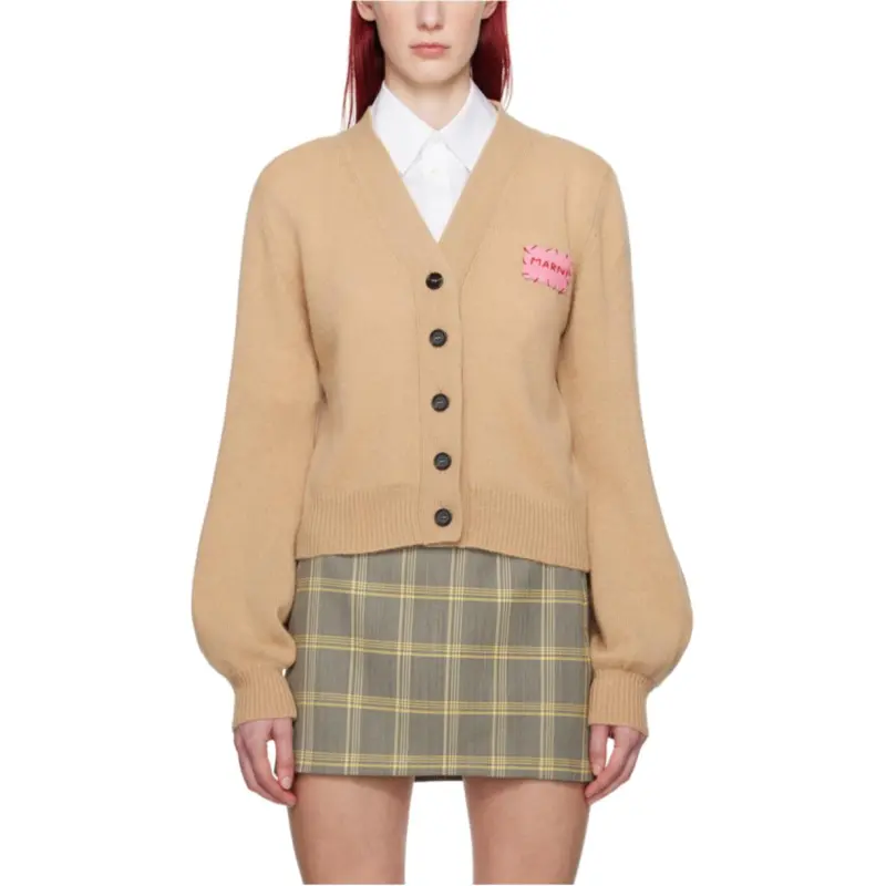MARNI Cashmere Logo Patch Cardigan 'Buttercream'-2