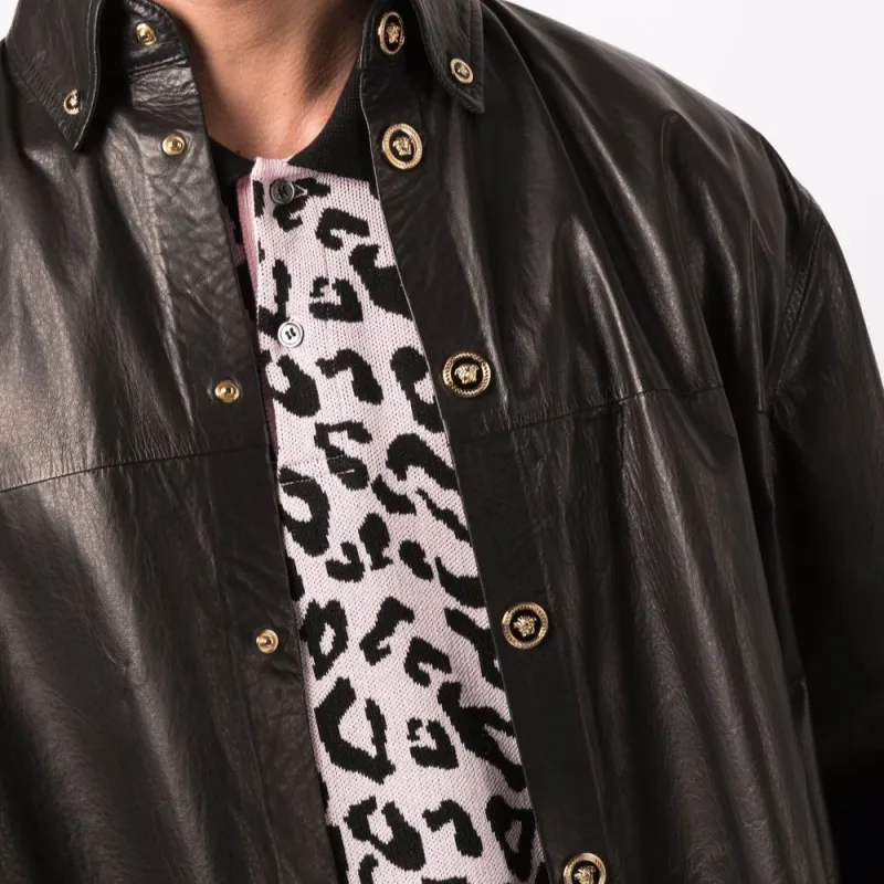 VERSACE Leather Jackets Men Black-1
