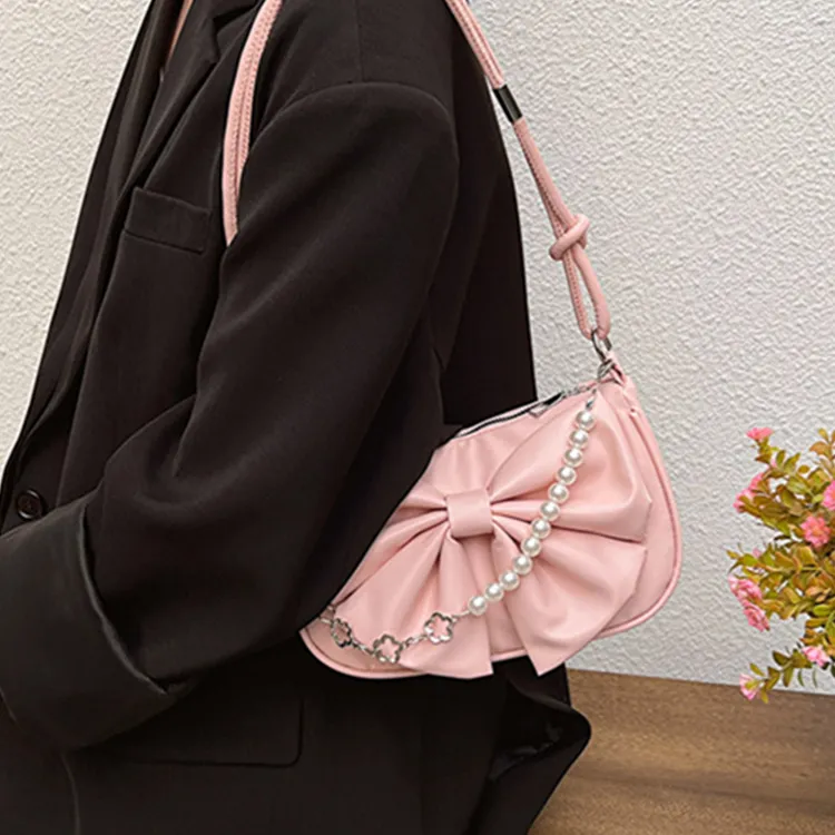 Dusen Kangaroo PU Shoulder Bag Regular Women's Pink/White/Black-3