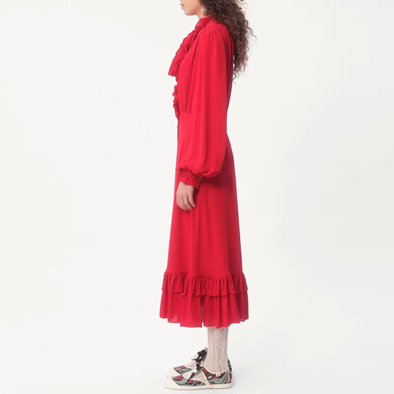 Valentino FW24 Long Sleeved Dress Women's Red-5