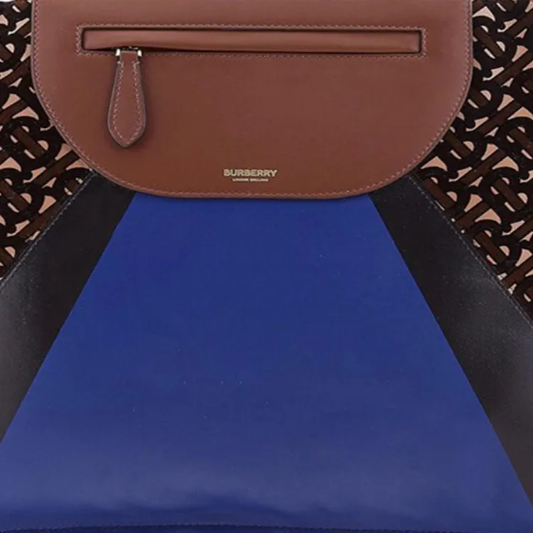 Burberry Olympia Leather Clutch Large Size Women's Blue & Brown-4