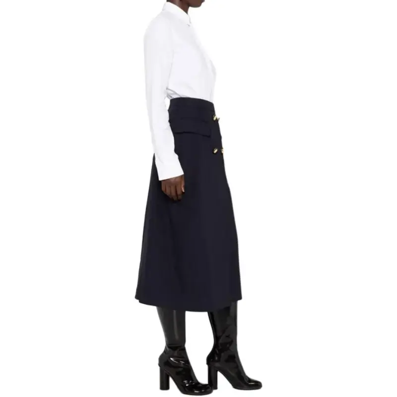 Alexander McQueen Pleated Button Detailed Midi Skirt-5