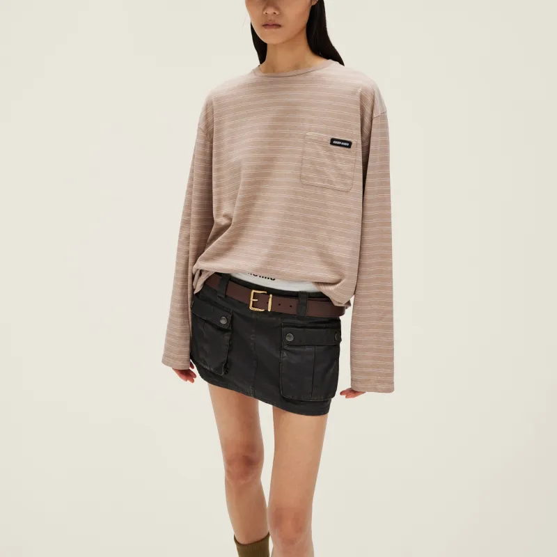 MIU MIU Drop Shoulder Sleeve T-Shirt Women's Cameo Brown Beige-1