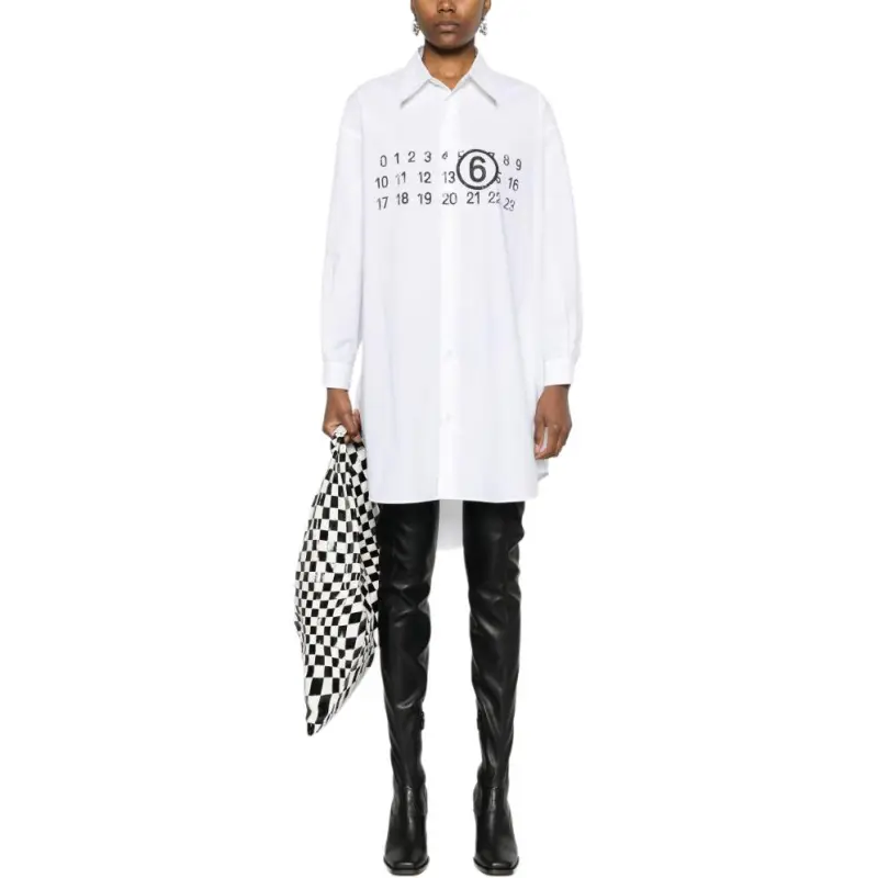 MM6 Maison Margiela Logo Printed Midi Shirt Dress-2