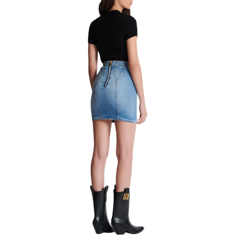 BALMAIN Buttoned Denim Skirt-4