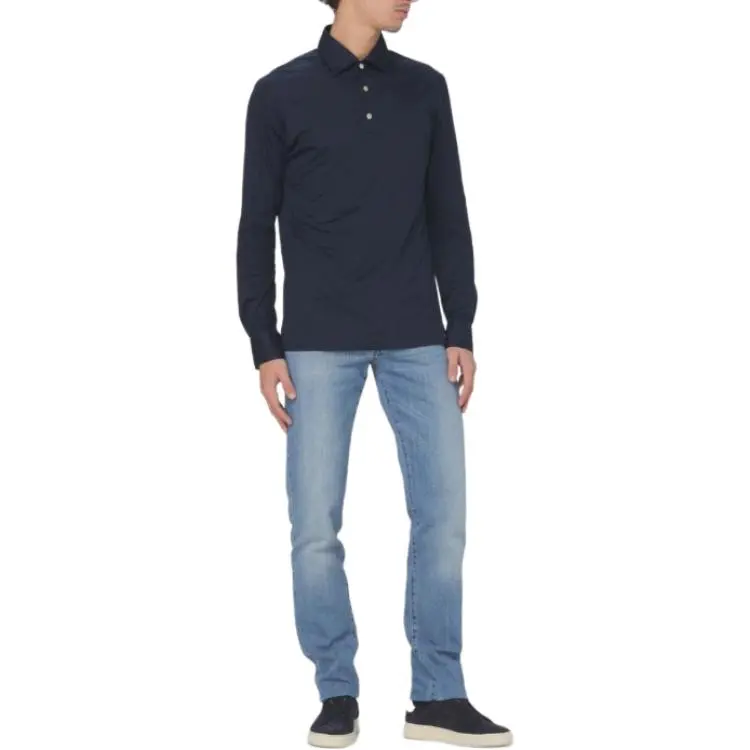KITON Logo Embroidered Long Sleeved Polo Shirt-2
