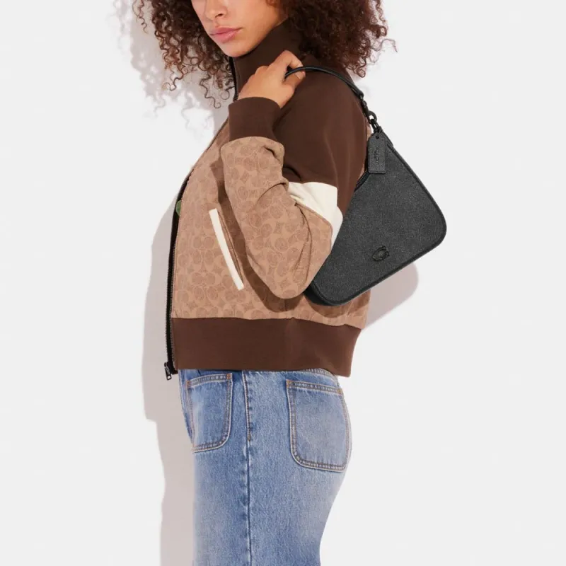 COACH Hobo Canvas With Leather Crescent Bag Crossbody Bag Shoulder Bag Women's Black-4
