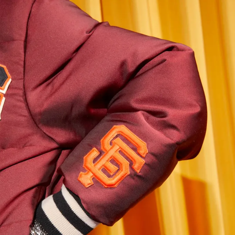 GUCCI X Mlb 2022 Padded Satin Jacket With Giants Patch Bordeaux-3
