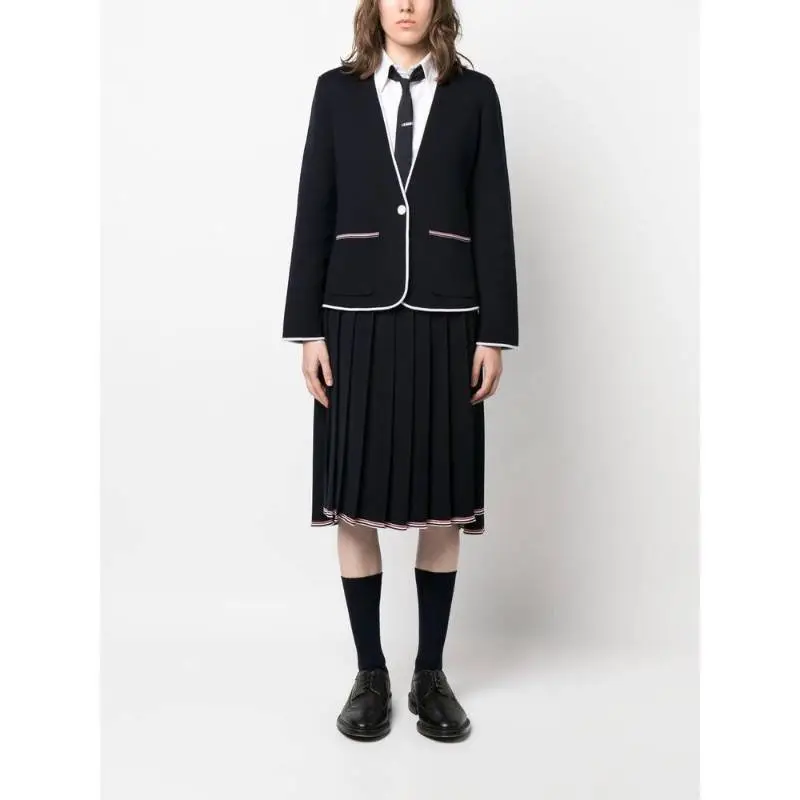 THOM BROWNE Contrasting trim Collarless Jacket-2