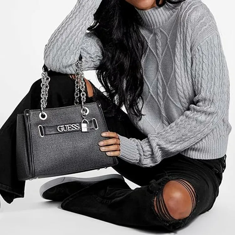 GUESS Artificial Leather Crossbody Bag Shoulder Bag Regular Women's Coal Charcoal-3