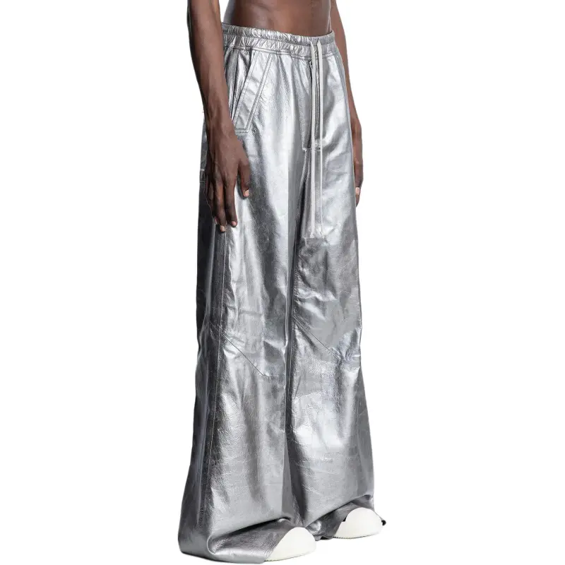 RICK OWENS/RO SS25 Leather Pants Men's Silver-2