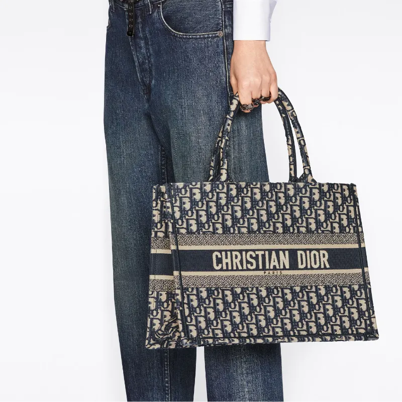 DIOR Medium DIOR Book Tote-Blue And Ecru Toile De Jouy Reverse Embroidery-5