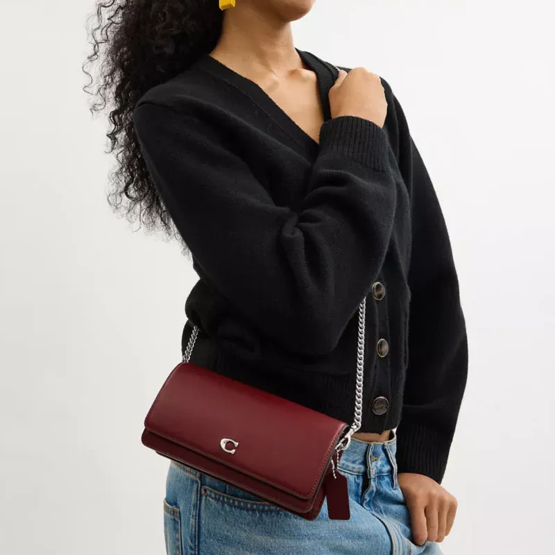 COACH Calfskin Wallet, Crossbody Bag, Shoulder Bag Trumpets Women's Burgundy-5