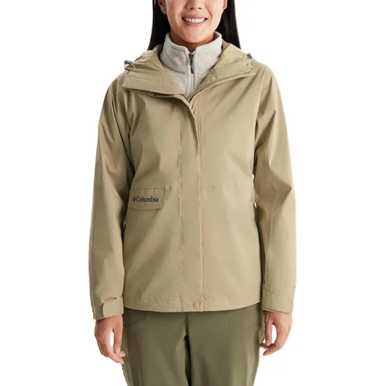 Columbia Hiking Waterproof And Windproof Windbreaker Jacket Women's Light Brown-4