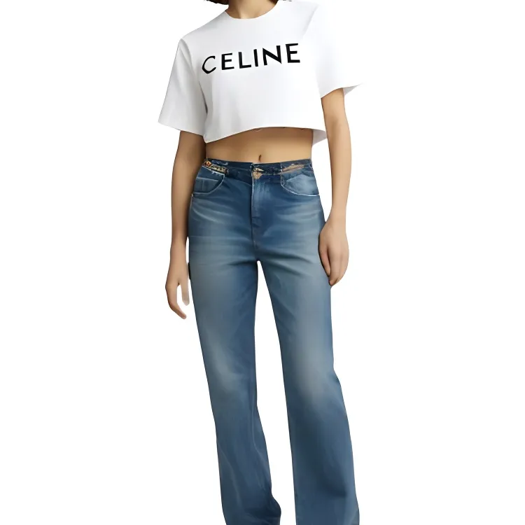 CELINE Cotton Jersey Cropped Ecru/Black-1