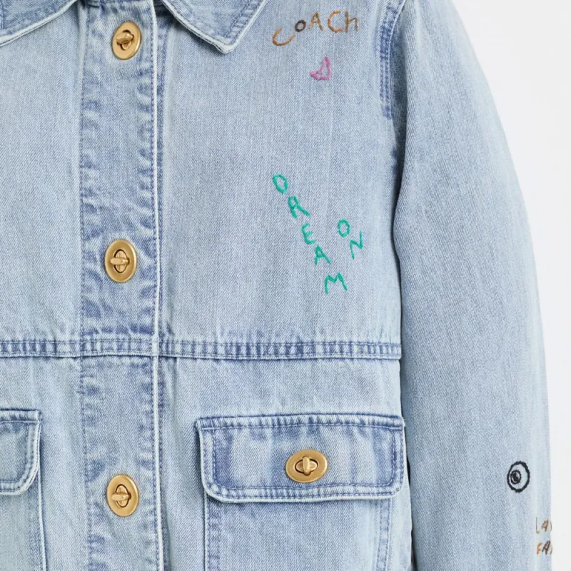 COACH Restored Washed Denim Jacket Denim Jacket Women's Light Blue-2