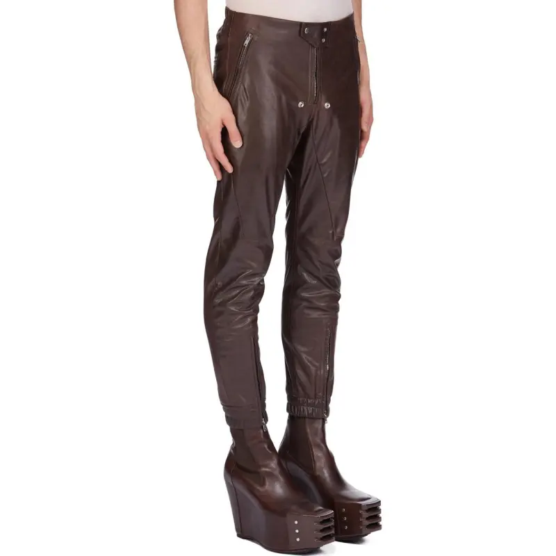 RICK OWENS Leather Pants Men Rosewood-2