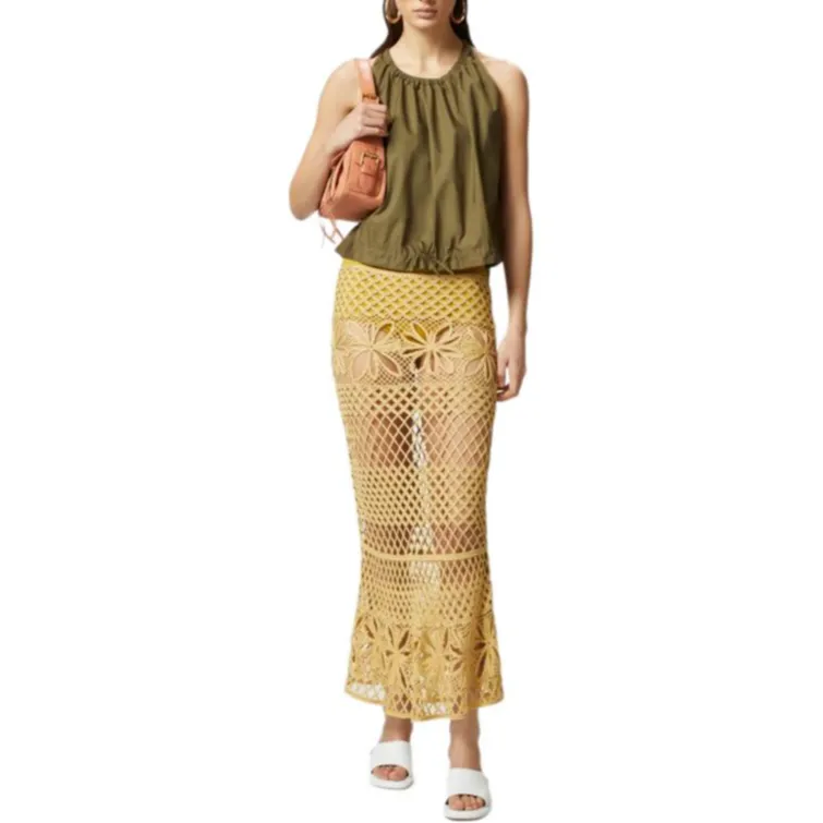 PINKO SS25 Knit Long Skirt Women's Yellow-2