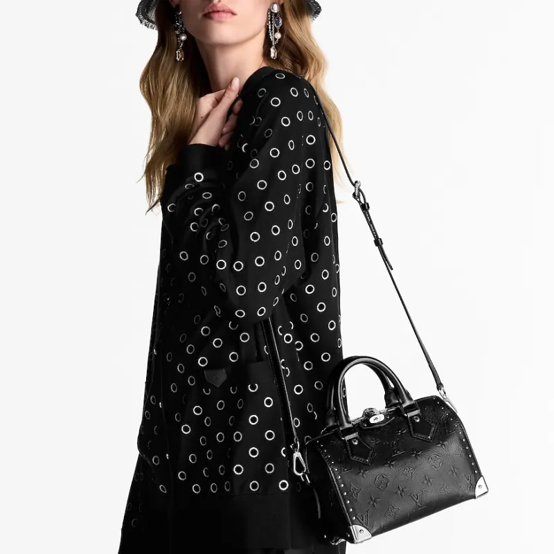 LOUIS VUITTON Speedy Cow Leather One Shoulder Handbags Women's Black-6