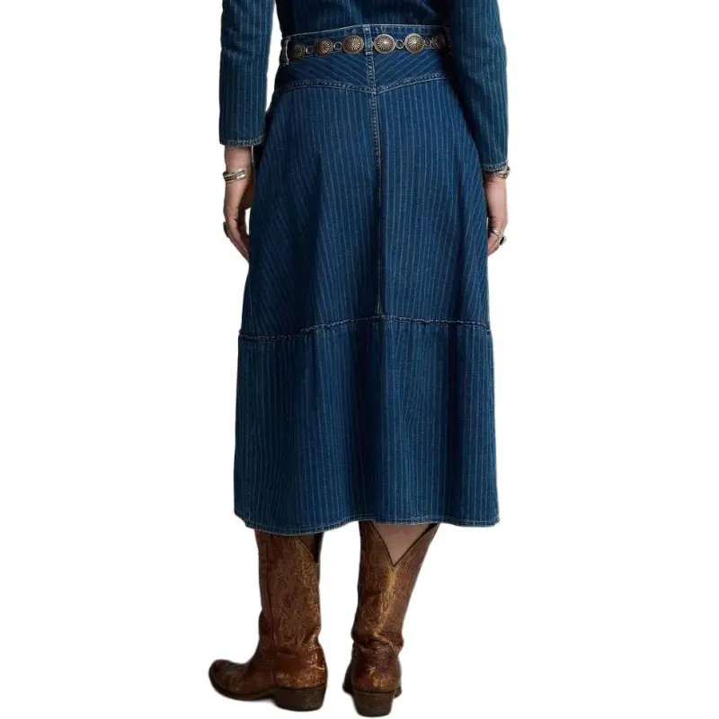 Polo Ralph Lauren SS25 Denim Long Skirt Women's Blue-3