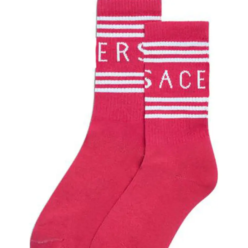VERSACE Logo Stripped Socks 'Glossy Pink/White'-2