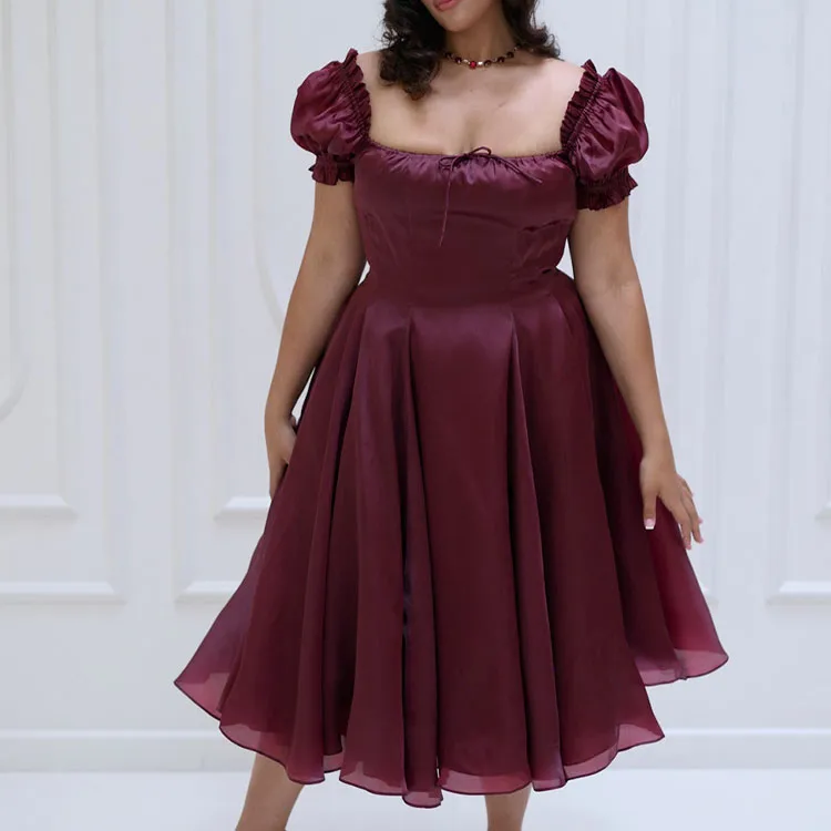 Selkie Short Sleeved Dresses Women's Burgundy-1
