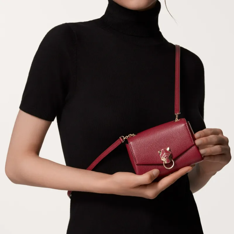 CARTIER PANTHÈRE Calfskin Shoulder Bag Crossbody Bag Extra Small Women's Burgundy-3