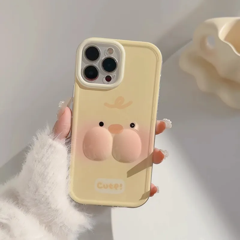 Wei Xin TPU Material Butt Pig Blush Yellow Duck Phone Cases Compatible With IPhone 16/15 Pro Max/Apple 13/14 Pro/Max-4