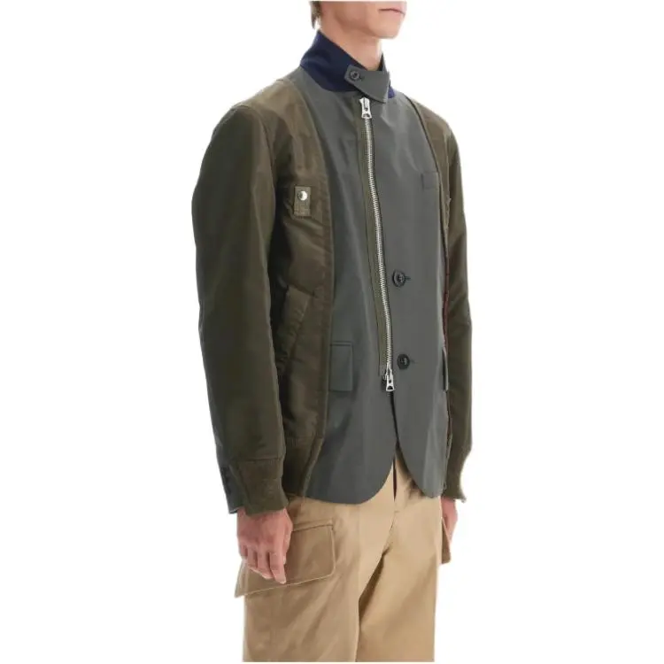 Sacai Contrast Panel Zip Up Long Sleeved Jacket-3