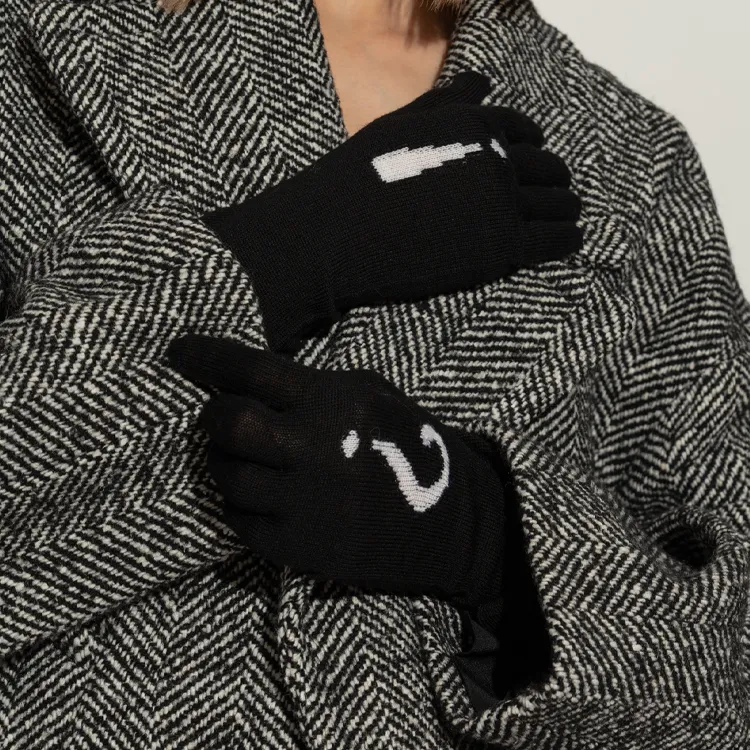 MOSCHINO Exclamation Question Mark Intarsia-Knit Long Gloves-3