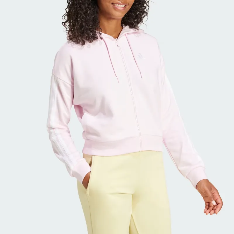 Adidas Essentials 3 Stripes French Terry Full Zip Hoodie Clear Pink/White-3