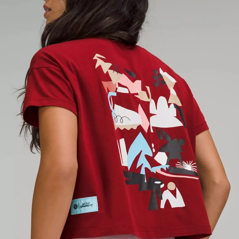 Lululemon Drop Shoulder Sleeve T Shirt Women's Red-3