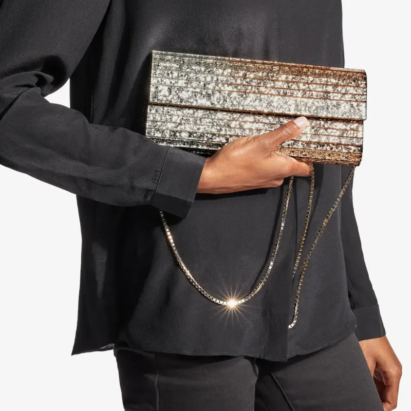 Jimmy Choo Leather Clutch, Crossbody Bag, Shoulder Bag Women's Silver-4