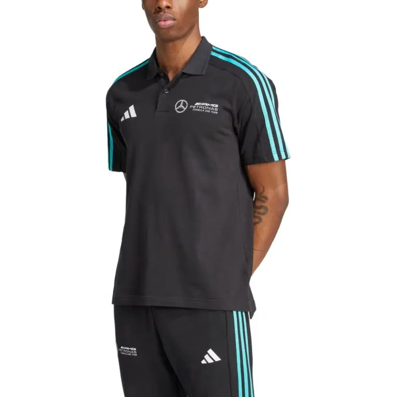 Adidas X Mercedes Amg Petronas Formula One Team Dna 3 Stripes Logo Polo Shirt-2