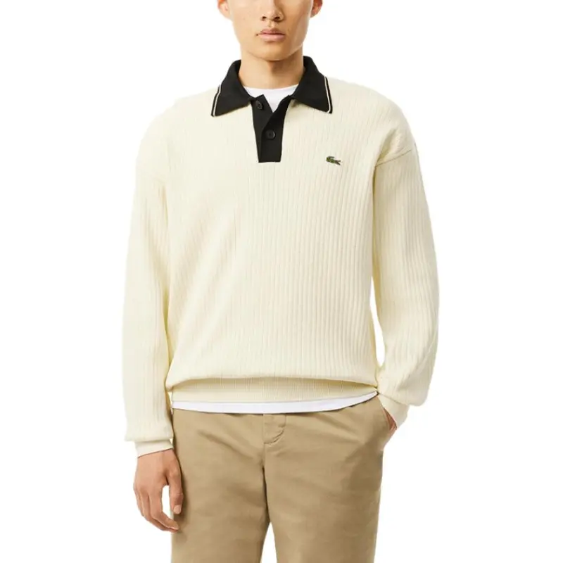 LACOSTE Ribbed-knit Polo Shirt-2