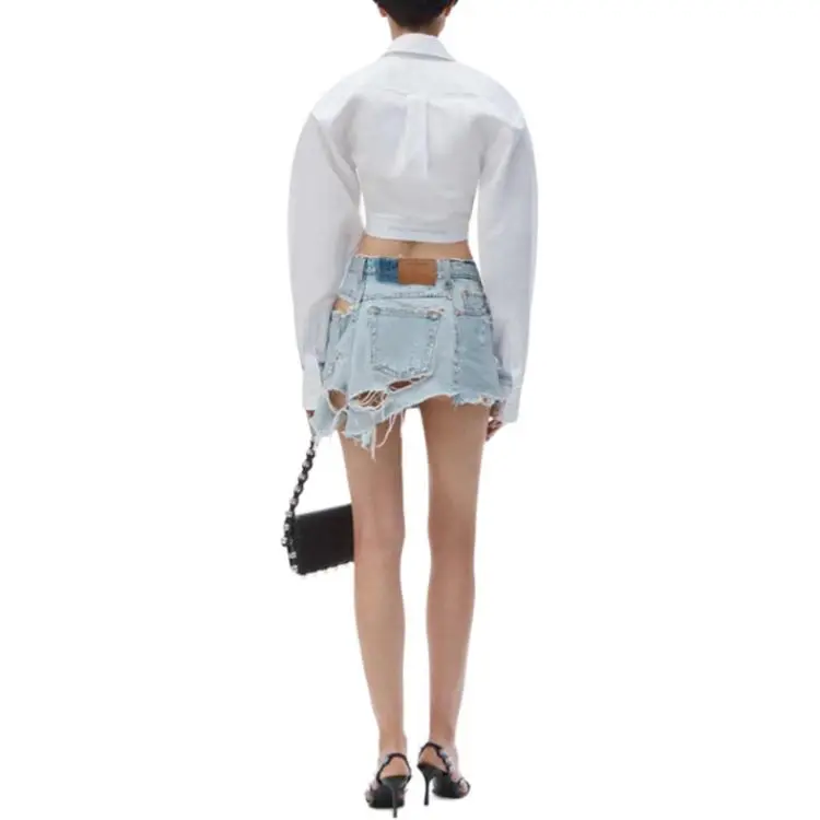 Alexander Wang White Logo Elastic Cropped Shirt White-2