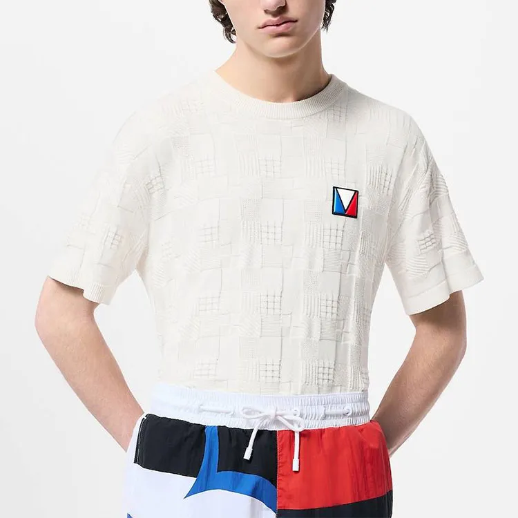 LOUIS VUITTON Damier Jacquard Short Sleeved Cotton Crewneck-1