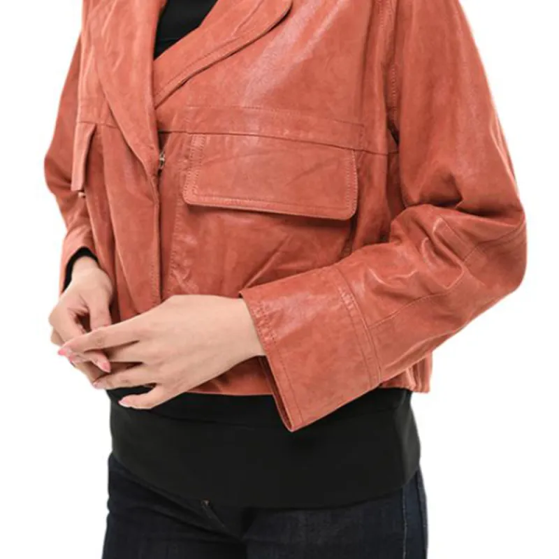 GIORGIO ARMANI Leather Jacket Women's Pink-8