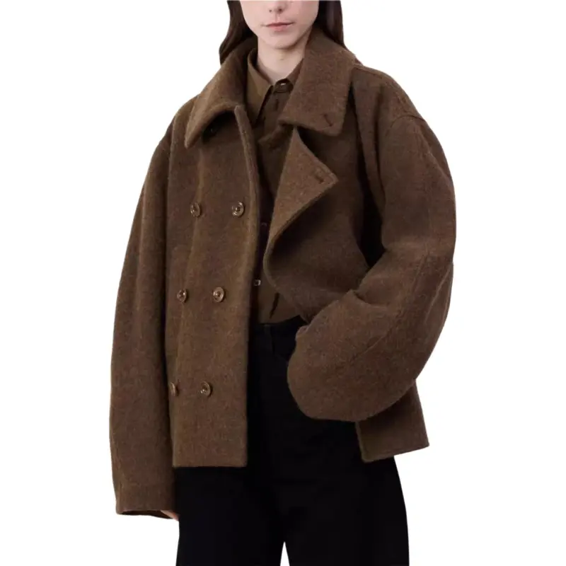 Lemaire Short Asymmetrical Bathrobe Coat 'Brown'-2