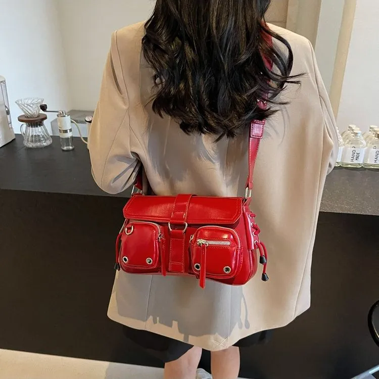 OKEKE Pu Shoulder Bag Regular Unisex Red/Black/Coffee-12
