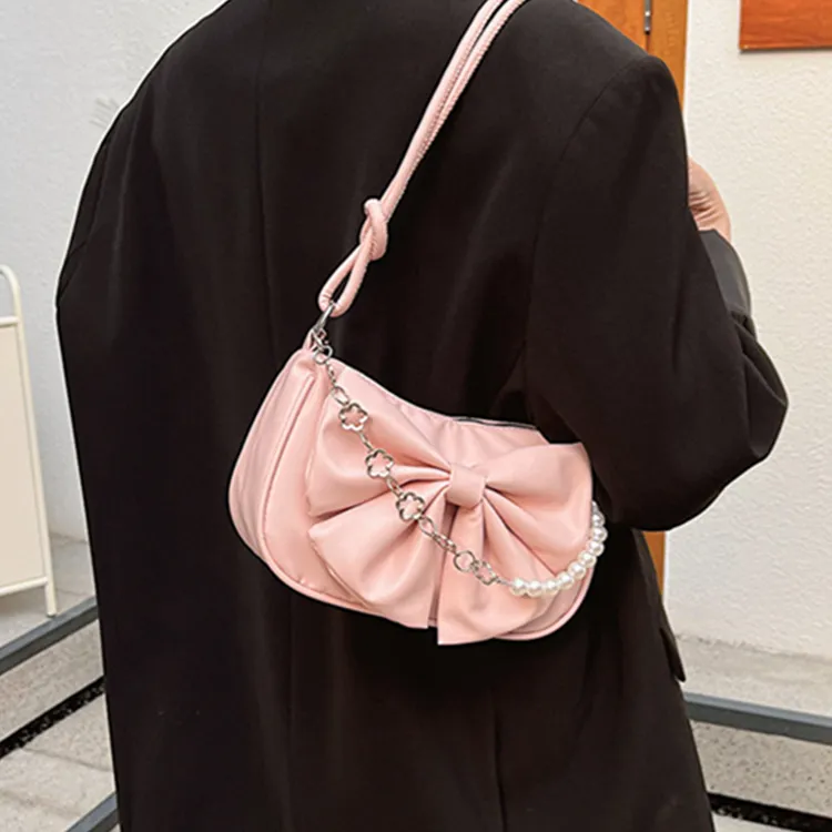 Dusen Kangaroo PU Shoulder Bag Regular Women's Pink/White/Black-4