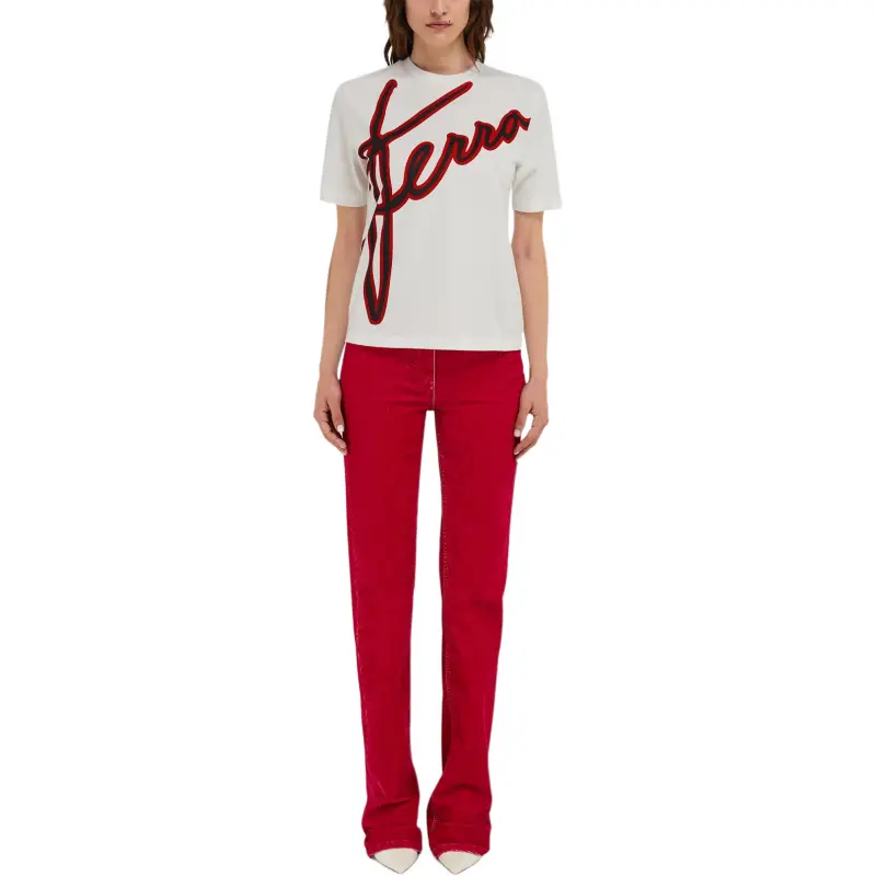 Ferragamo Cursive Logo Detail Short Sleeved T Shirt-2