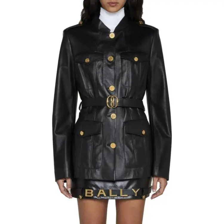BALLY Leather Jackets Coats Women's Black-3