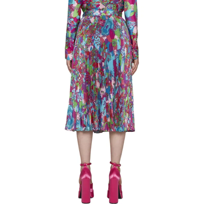 VERSACE Abstract-print Pleated Midi Skirt-1