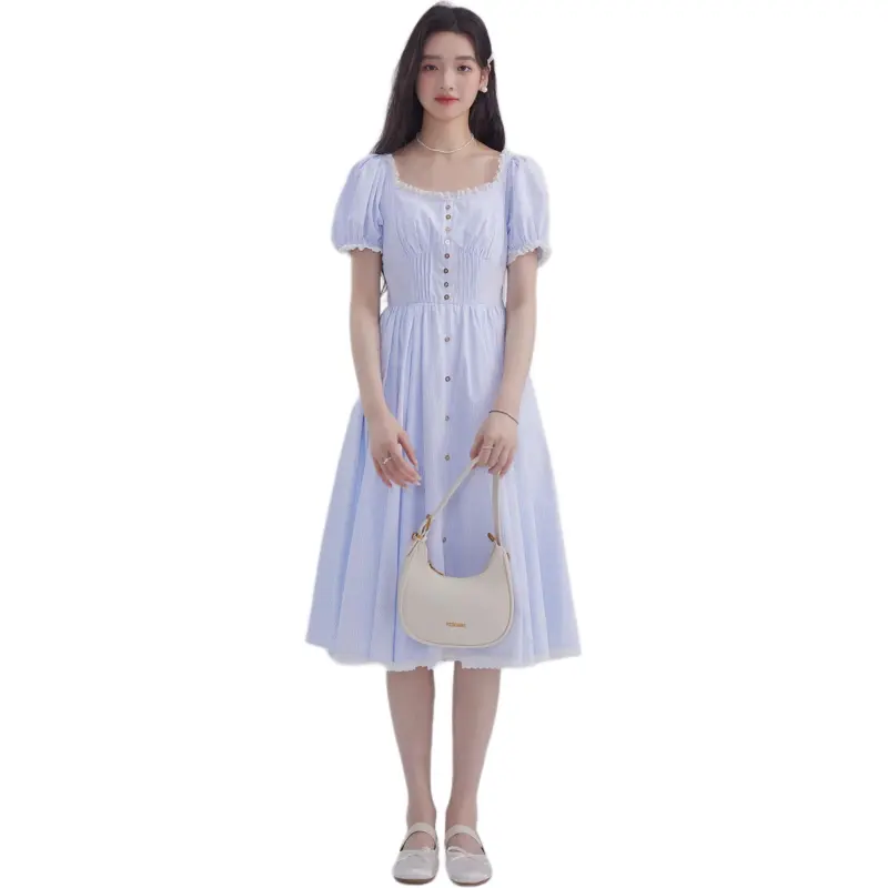 DEAR DEER PUFF Short-Sleeved Dresses Women's Stripes-4