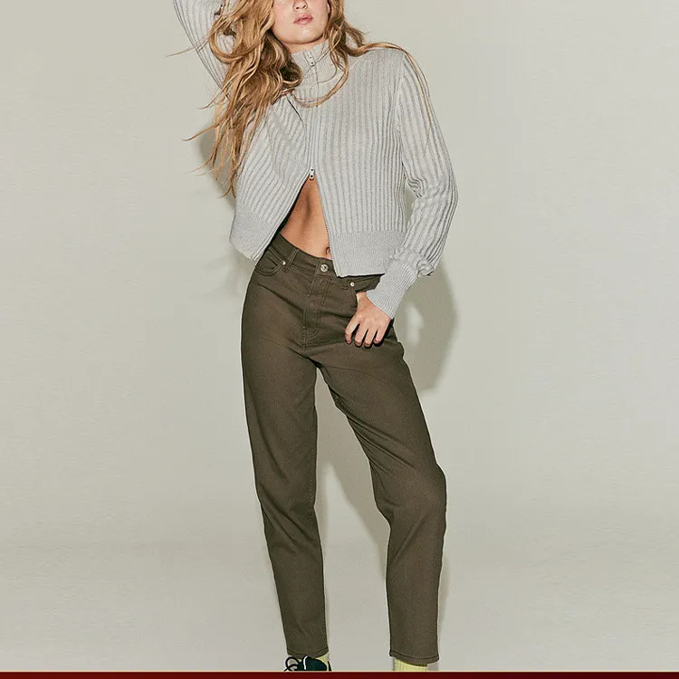 H&M Casual Pants Women's Dark Khaki Green-2